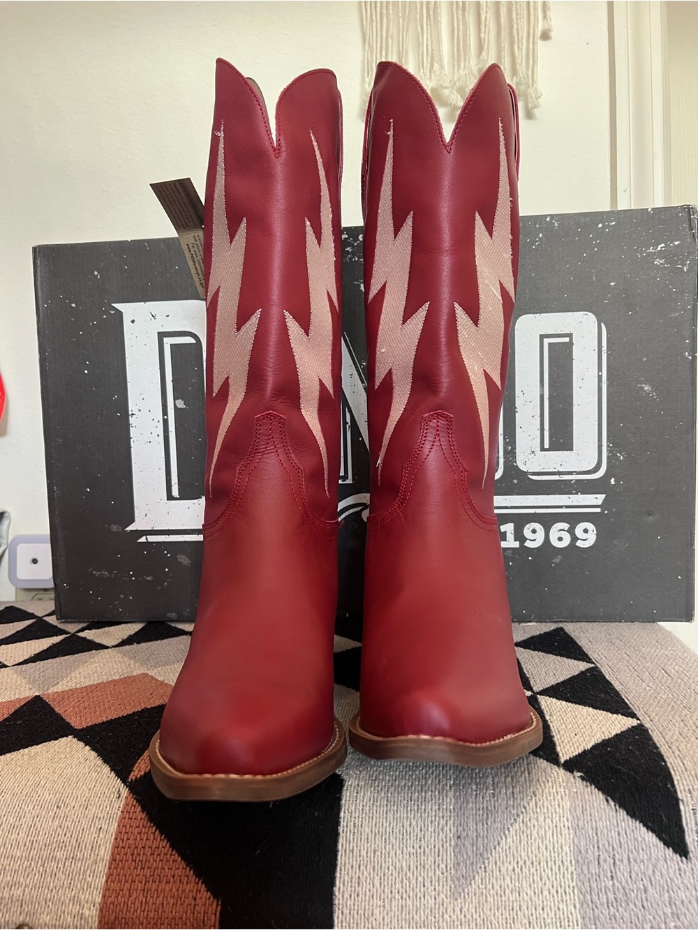 Dingo Red & White Western Lightning Bolt Tall Genuine Leather Boots 9 NWT - Picture 5 of 14